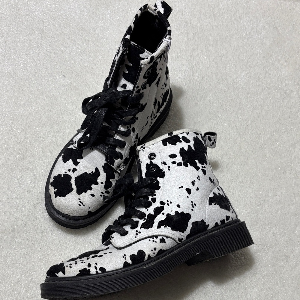 Black and White Cow Print Combat Boots